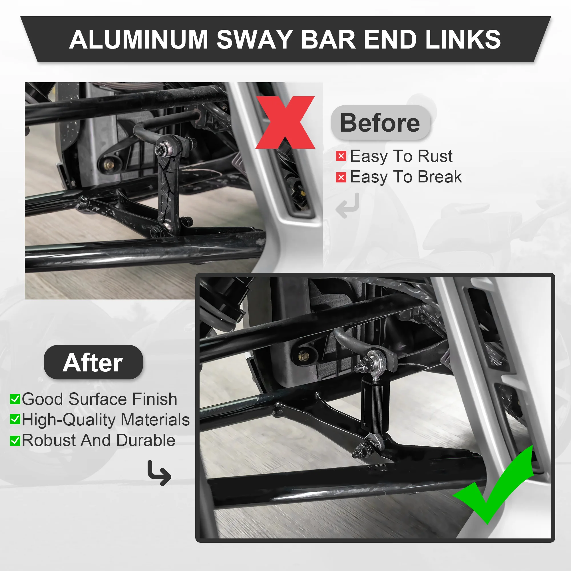 Schwarze externe Pleuel-Heim-Joint-Set, 6 mm, Motorradzubehör, Aluminium-Stabilisator-Endglieder für Can-Am Ryker alle Modelle