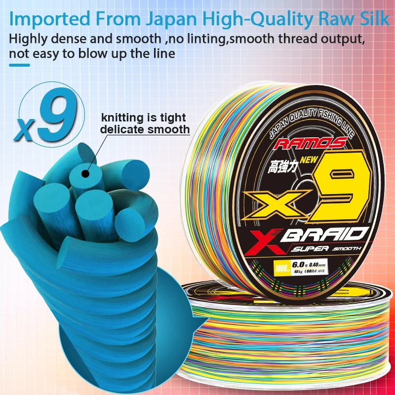 ZUKIBO RAMOS 9 Strands Braided Fishing Line Japan Super Smooth PE Multifilament Fihsing Line Abrasion Resistance Saltwater Line