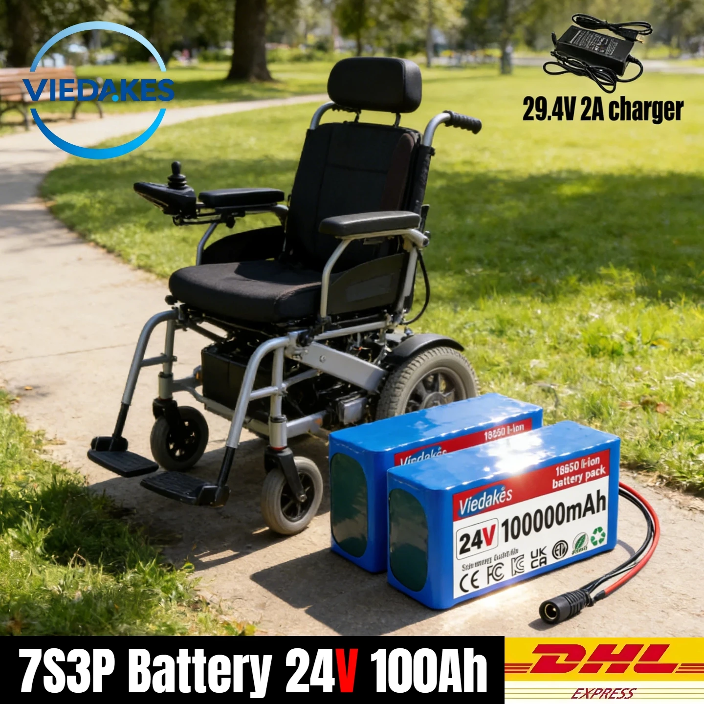 

100AH 24V 7S3P 18650 Li-ion Battery pack, Ideal for Electric Wheelchair Scooter Kids Toy Car, with charger, quality assurance