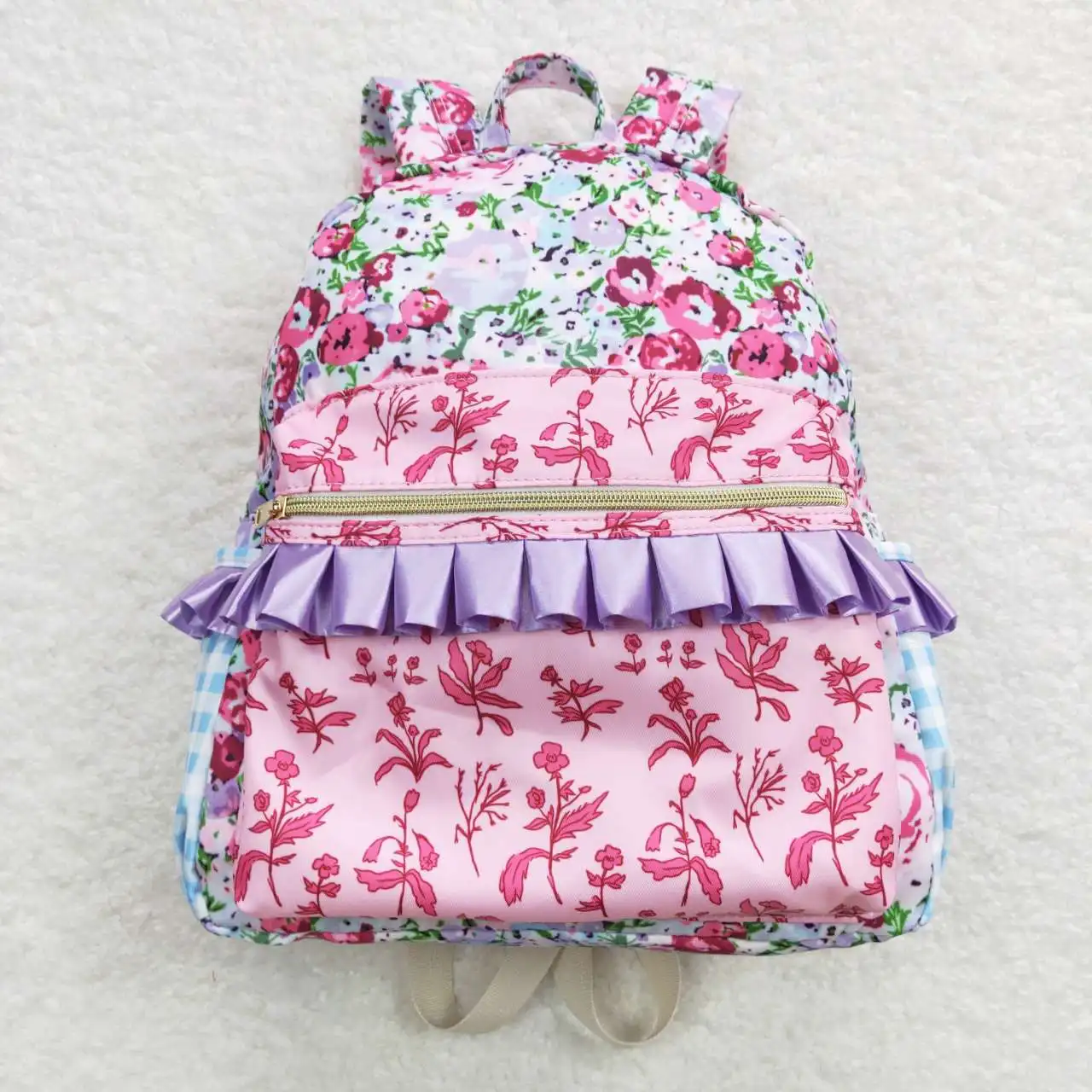 Wholesale Children Baby Girl Flower Backpack Boutique Daypack Toddler Outdoor Floral Plaid Portable Kids School Bag