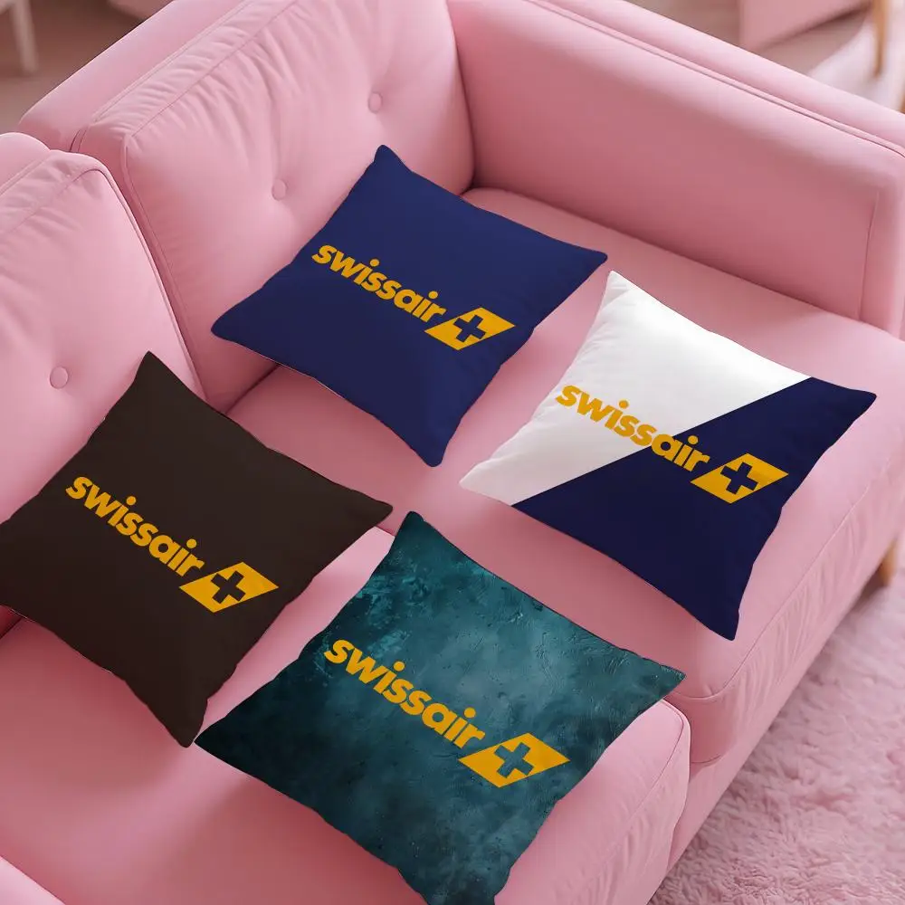 Swissair Travel Souvenir Design S-Swissair Pillow Case Silky Short Plush With Invisible Zipper Dustproof Sofa Cushion Cover