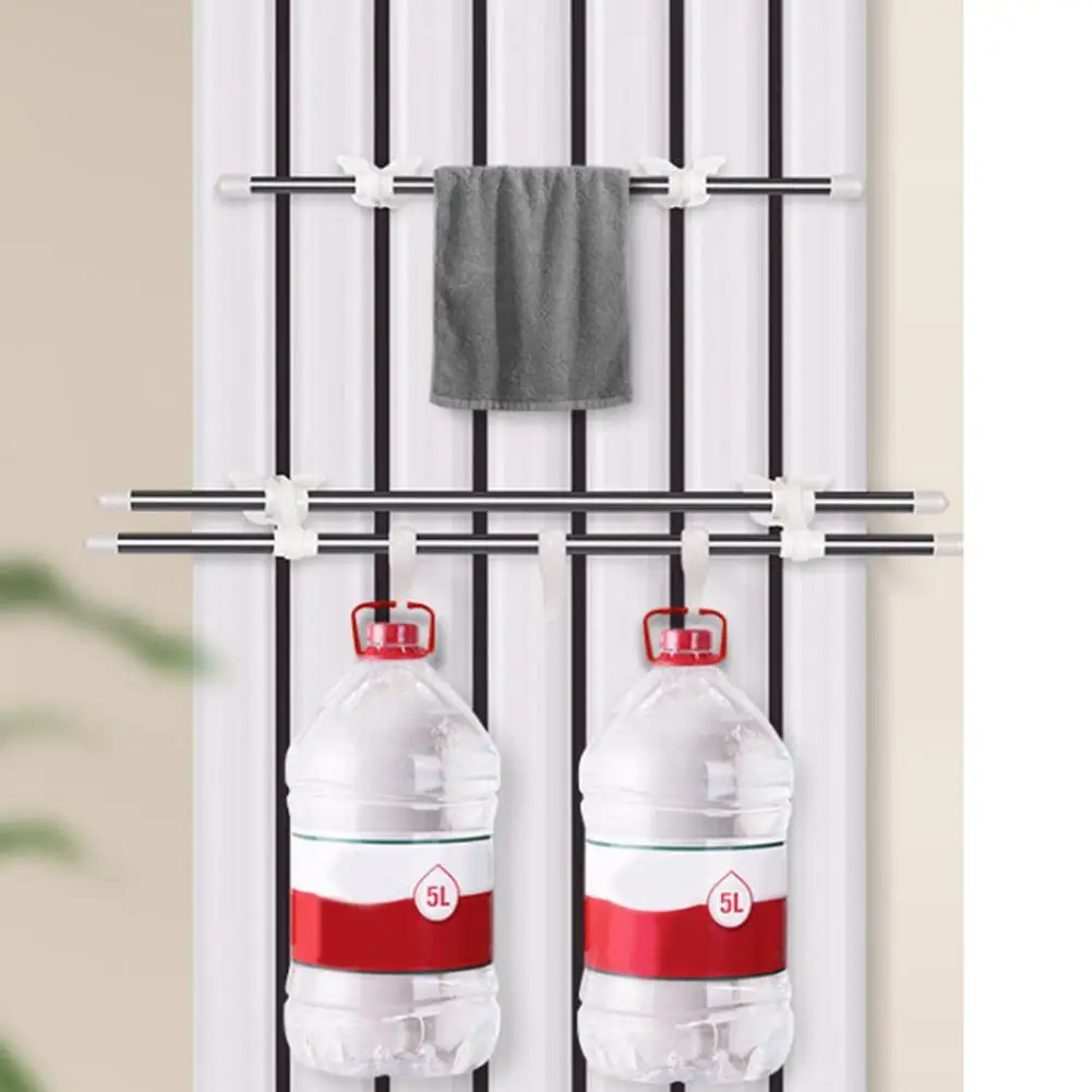 Double Pole Radiator Towel Rail With 6 Hooks Stainless Steel Electric Heated Towel Rail Heater Shelf Heater Drying Rack