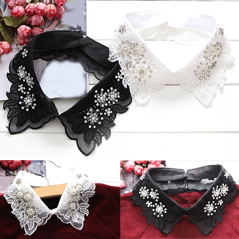 Lace Fake Collar Shirt Women Black White Lapel Ruffles Stand False Collar Woman Girls Detachable Collar Lolita Dress Accessories