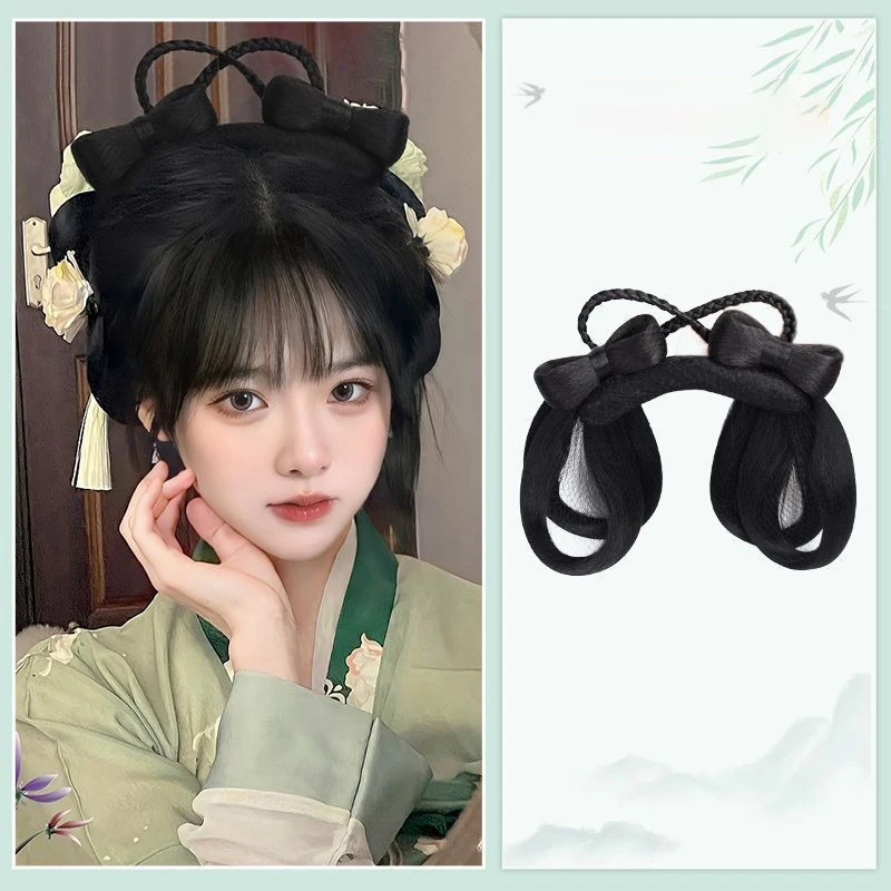 

Hanfu Wig Headband Ancient Costume Hanfu Wig Bag integrated Hairband Antique Hair Bun Modeling Hair Knot Daily Versatile Styling