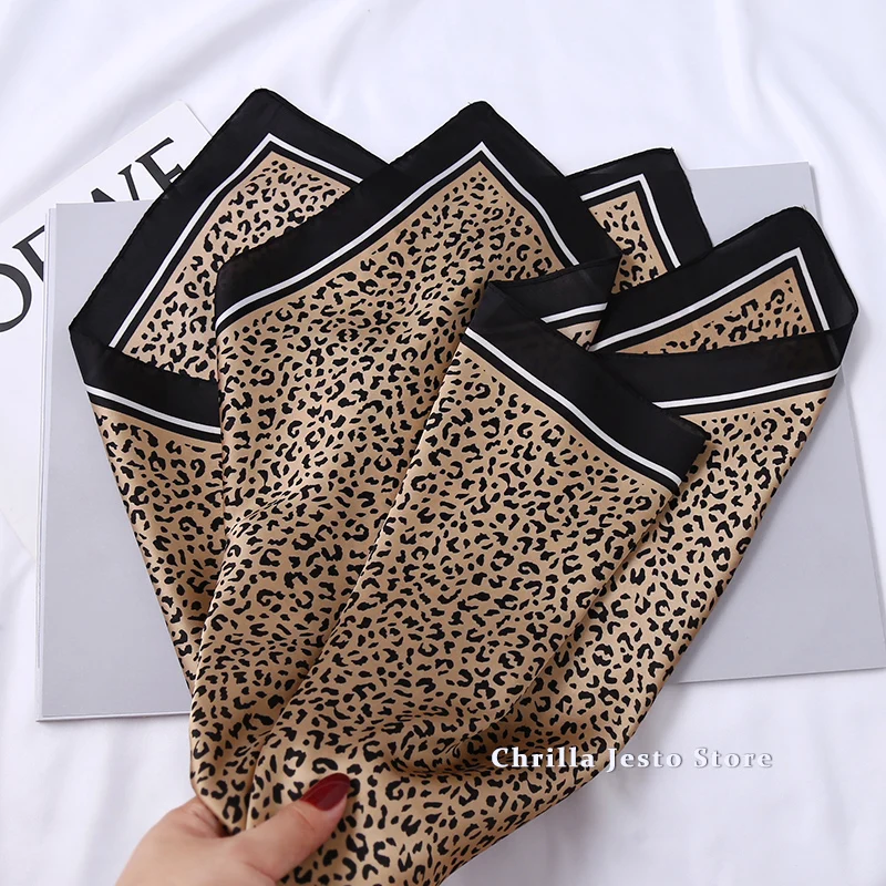 Spring Autumn Ladies Business Wear Decoration Leopard Printed Square Handkerchief Soft 70x70 Small Imitated Silk Scarf