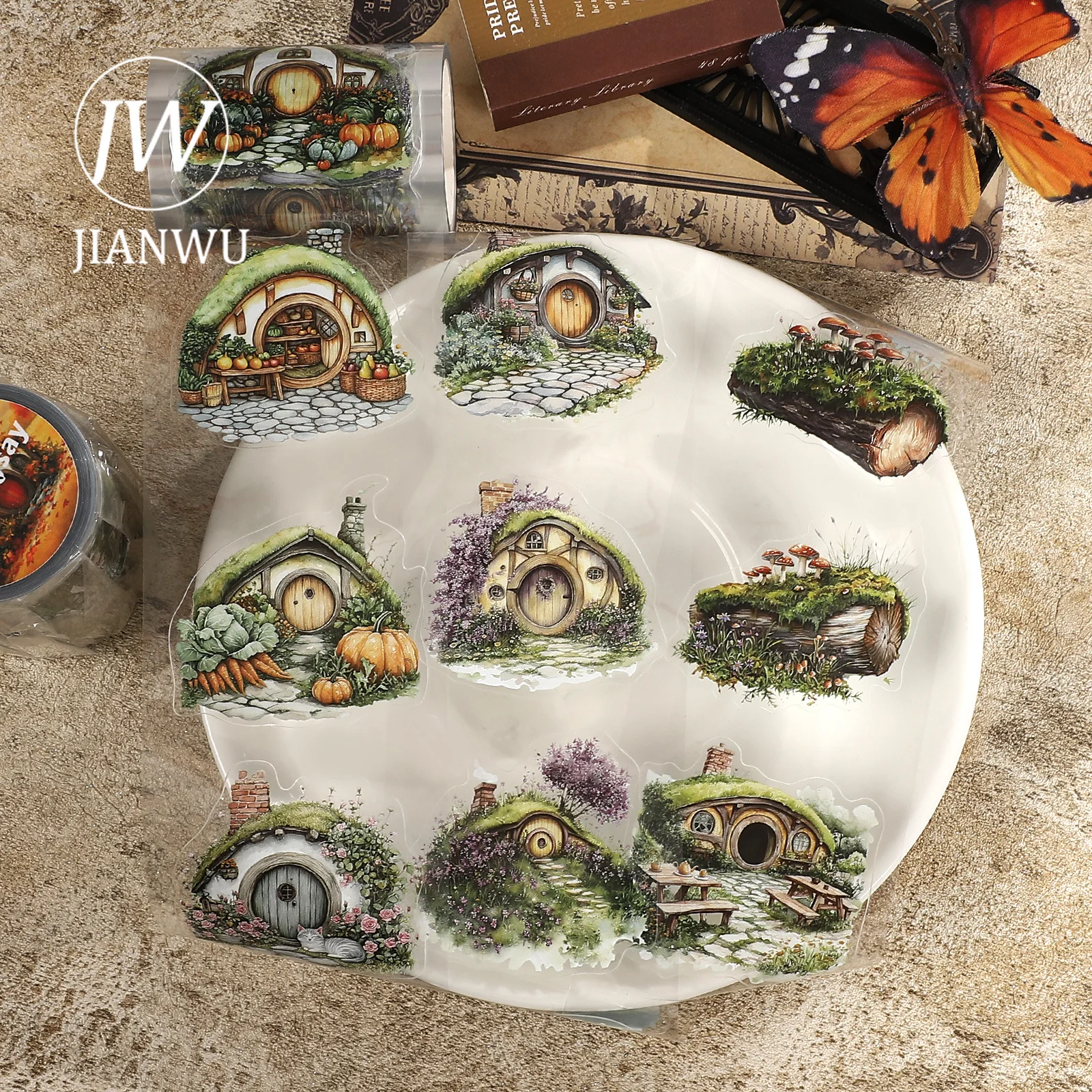 JIANWU 60mm*5m Vintage Hobbit House Landscape Material Collage Scrapbooking PET Tape Creative DIY Journal Stationery