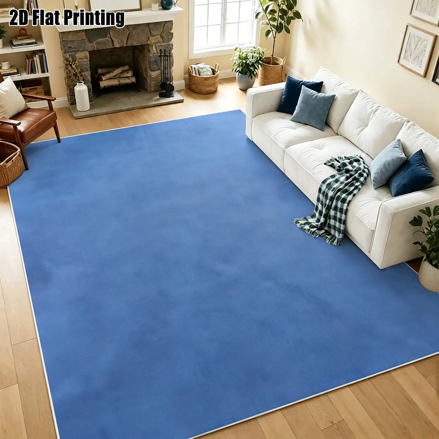 1Pc 2D Printed Carpet, Solid Blue-Grey Nordic/Instagram Style Floor Mat, Modern Simple Home Decor Carpet, Multi-Size, Machine Washable, for Entrance, Dining, Foyer, Bedroom, Study, Living Room