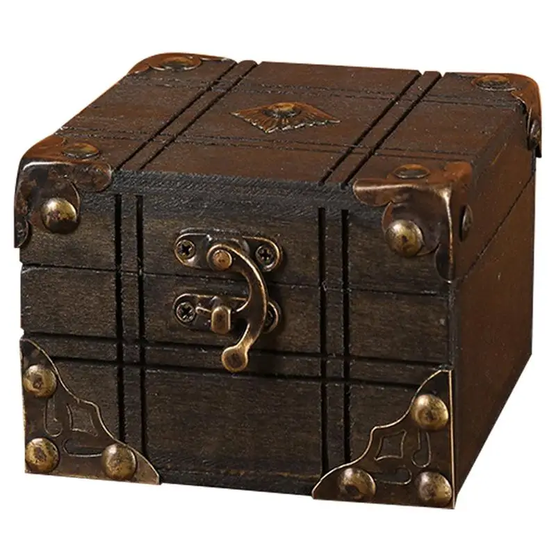 Vintage Treasure Box Retro Small Storage Box With Lock Wooden Jewelry Treasure Box Desktop Organizer For Home Keepsake Box