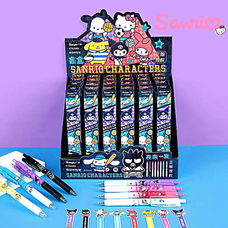 Sanrio-Cute Cartoon Press Pen, Black Writing Pen, Kawaii Kuromi Melody, Abastecimento Escolar, Daopamine feliz, 0.5mm, 24Pcs