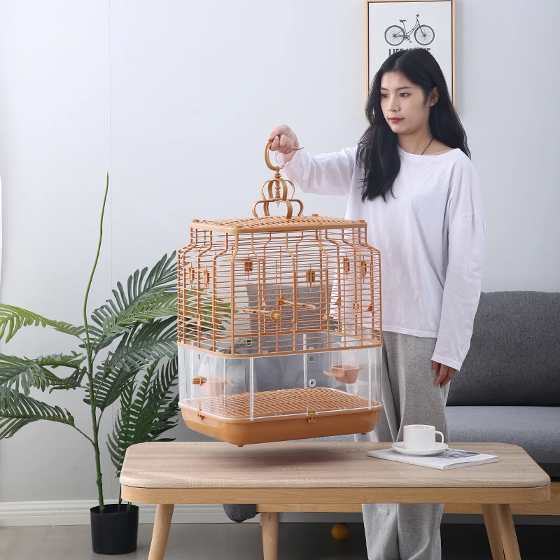 Bird Parrot Cage With Feeder High Strength Plastic Imitation Bird Bamboo Cage