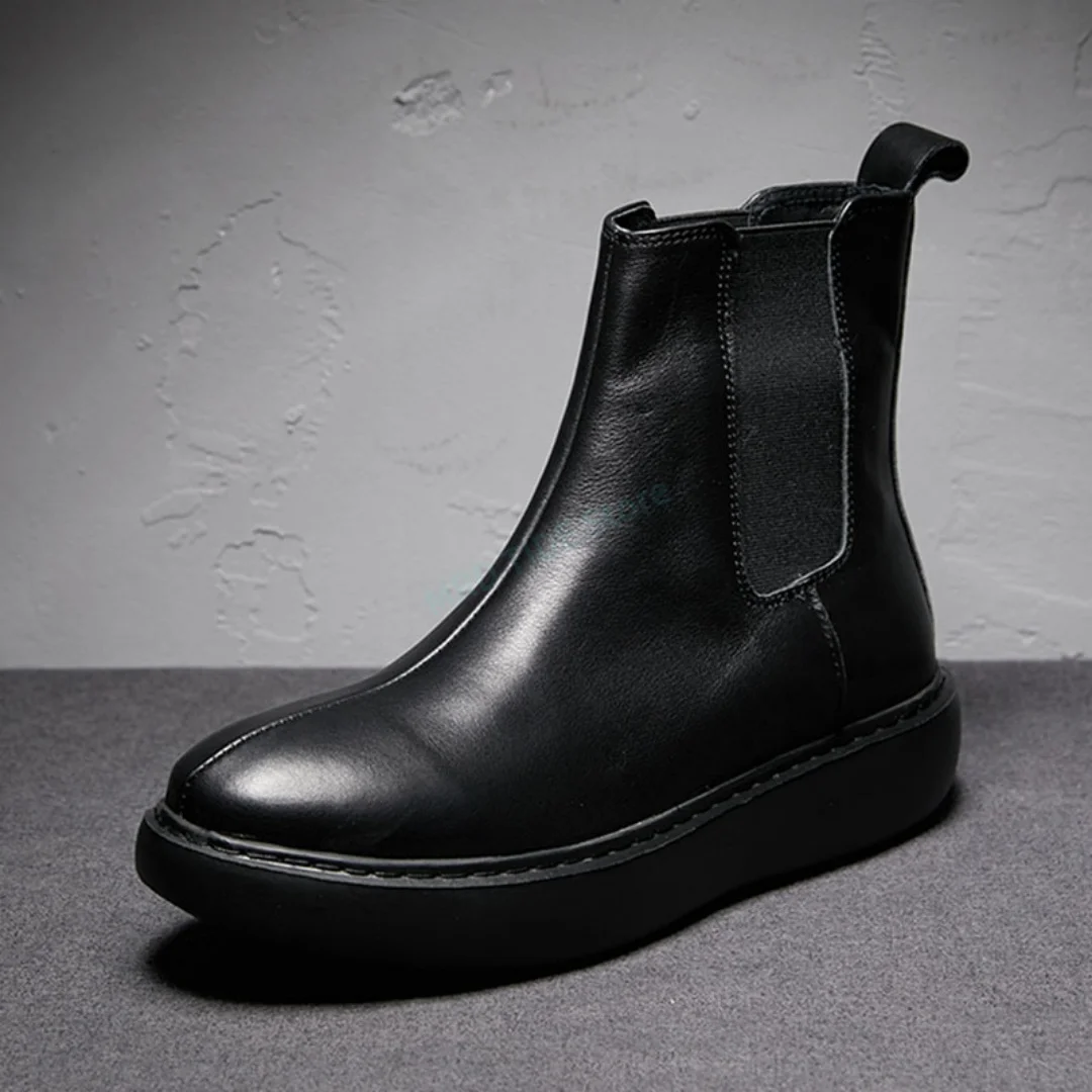 Brand Men Casual Shoes Genuine Leather Basic Slip On High Top Man's Ankle Shoes Retro Vintage Luxury Designers Fleece Wool Boots