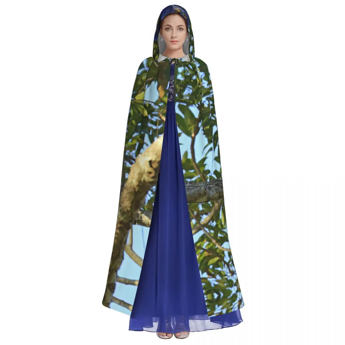 Unisex Witch Party Reversible Hooded Adult Vampires Cape Cloak Hyacinth Macaws On Branch