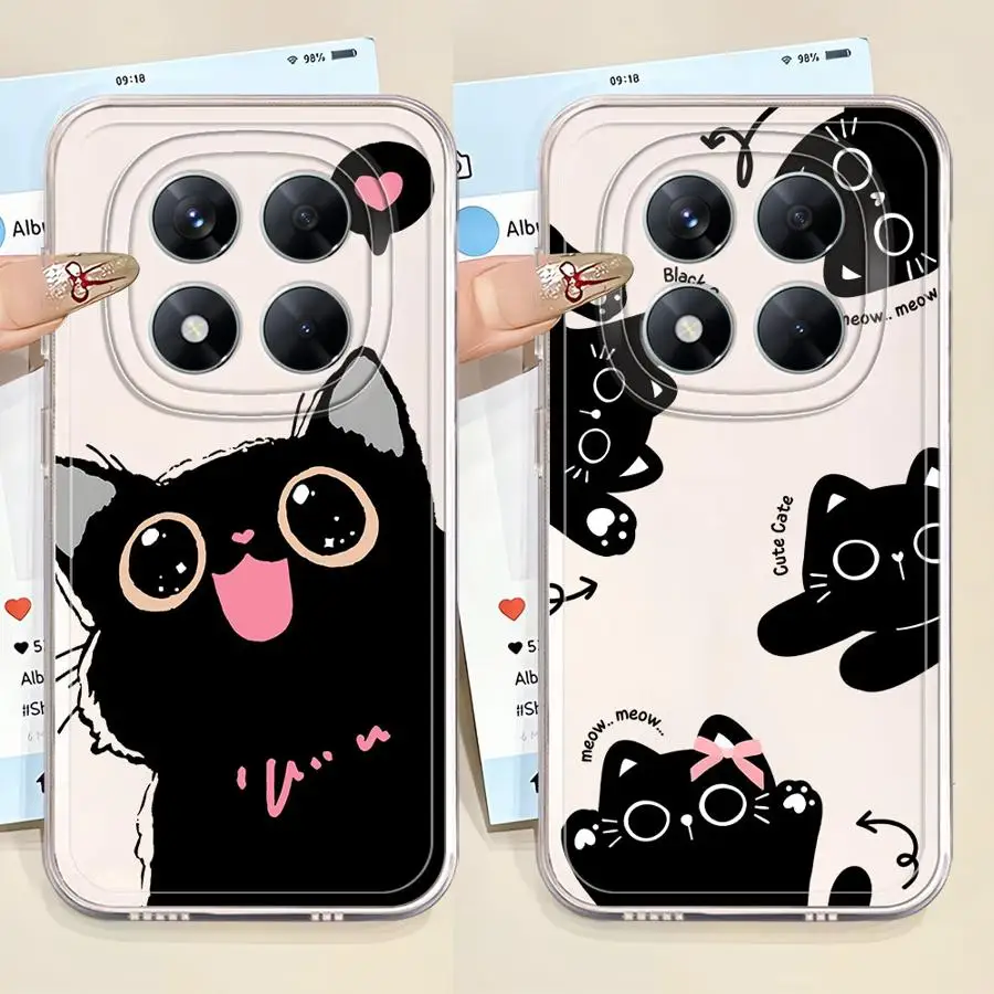 حافظة ناعمة شفافة لهاتف Xiaomi Poco X4 M3 X3 Pro X4 GT X5 X3 NFC Cute Little Black Cat #1