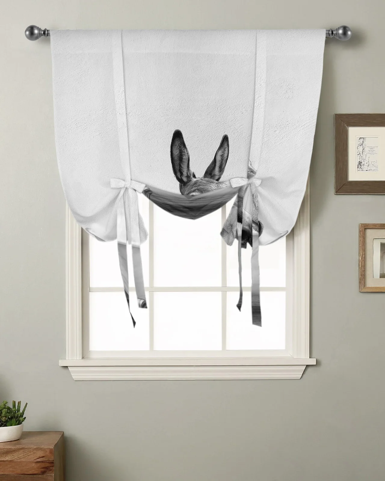 Abstract Funny Bathtub Donkey Kitchen Short Window Curtain Rod Pocket Curtains Home Decor Small Window Roman Tie Up Curtains