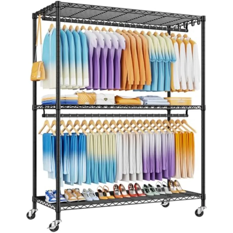 

Heavy Duty Clothes Rack With Extended Width Design Rolling Clothing Racks for Hanging Clothes Portable Garment Rack with Lockab