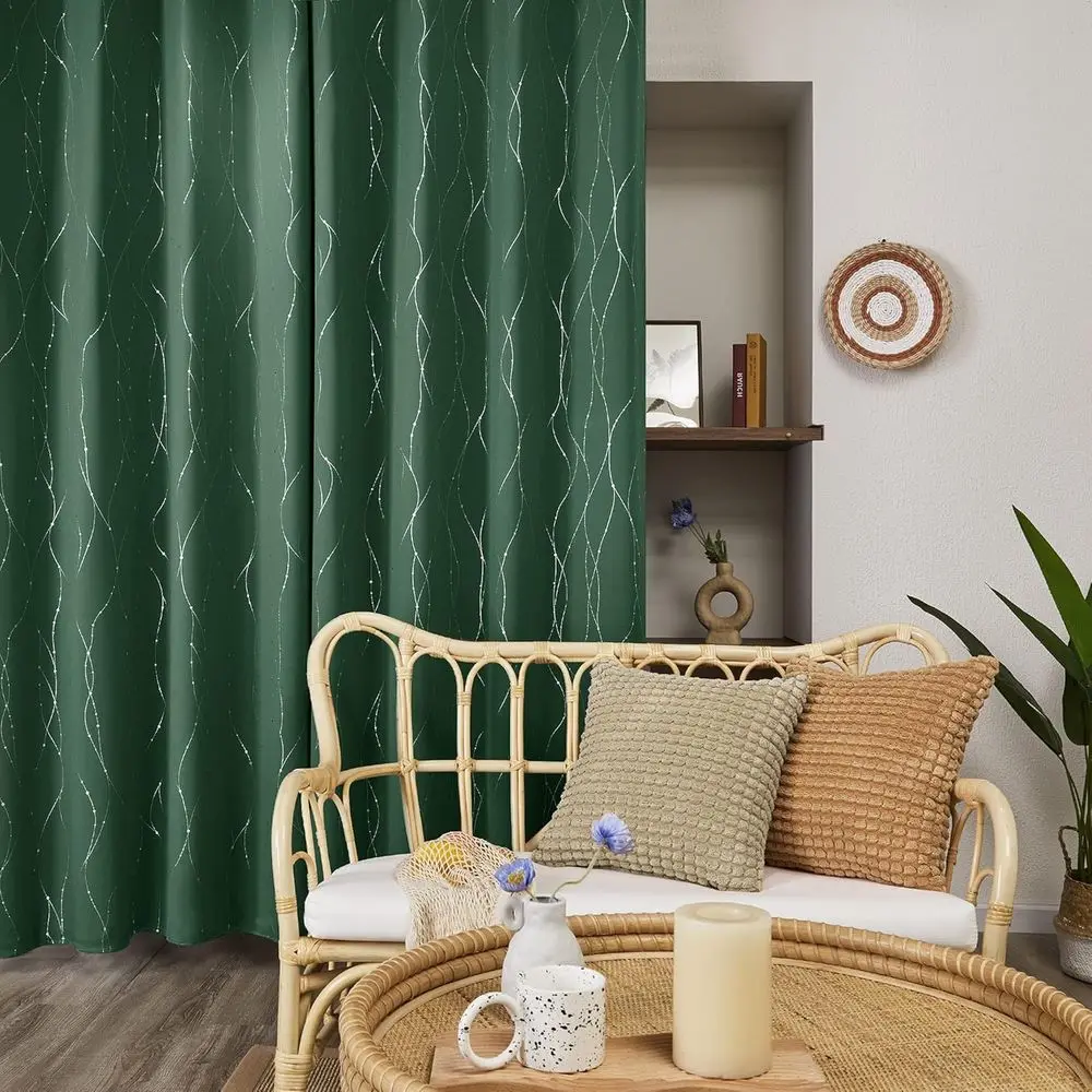 ستائر تعتيم حرارية معزولة وعازلة للصوت، 52 × 84، مجموعة من لوحتين، طباعة نقطية مموجة، قابلة للغسل في الغسالة لديكور المنزل