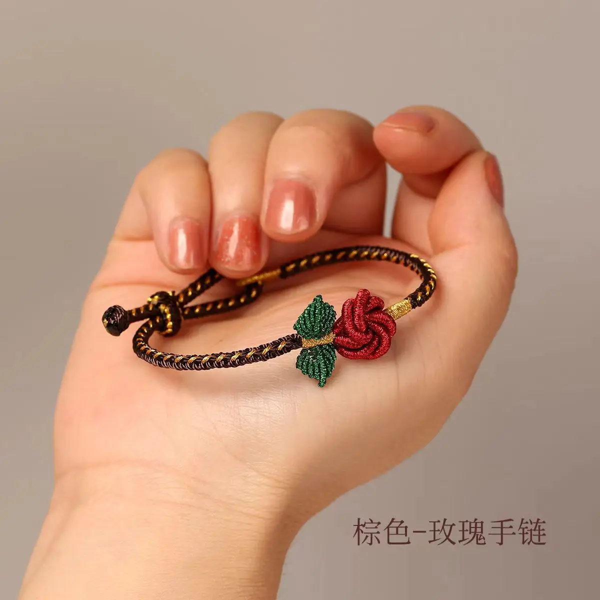 Rose Bracelets for Women Mom Handmade Unique Gifts Red String Indie Designed Cute Braided Rope Flower Adjustable Hand Jewelry