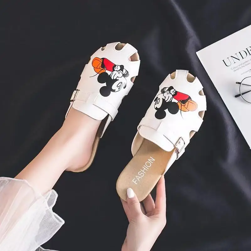 

real pictures 2026 new summer mickey mouse cartoon women sandal white girls comfortable causal soft beach fashion slippers