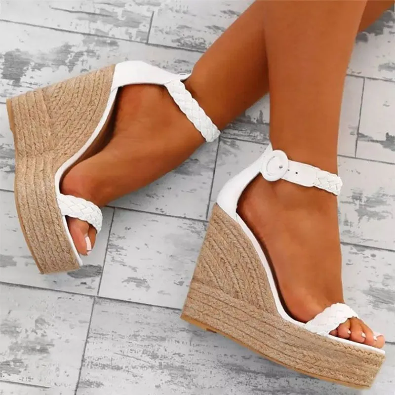 Woman Summer Sexy Wedge Sandals Platform Ladies High Heels Shoes Women Fashion Straw Buckle Open Toe Casual Female Footwear2023