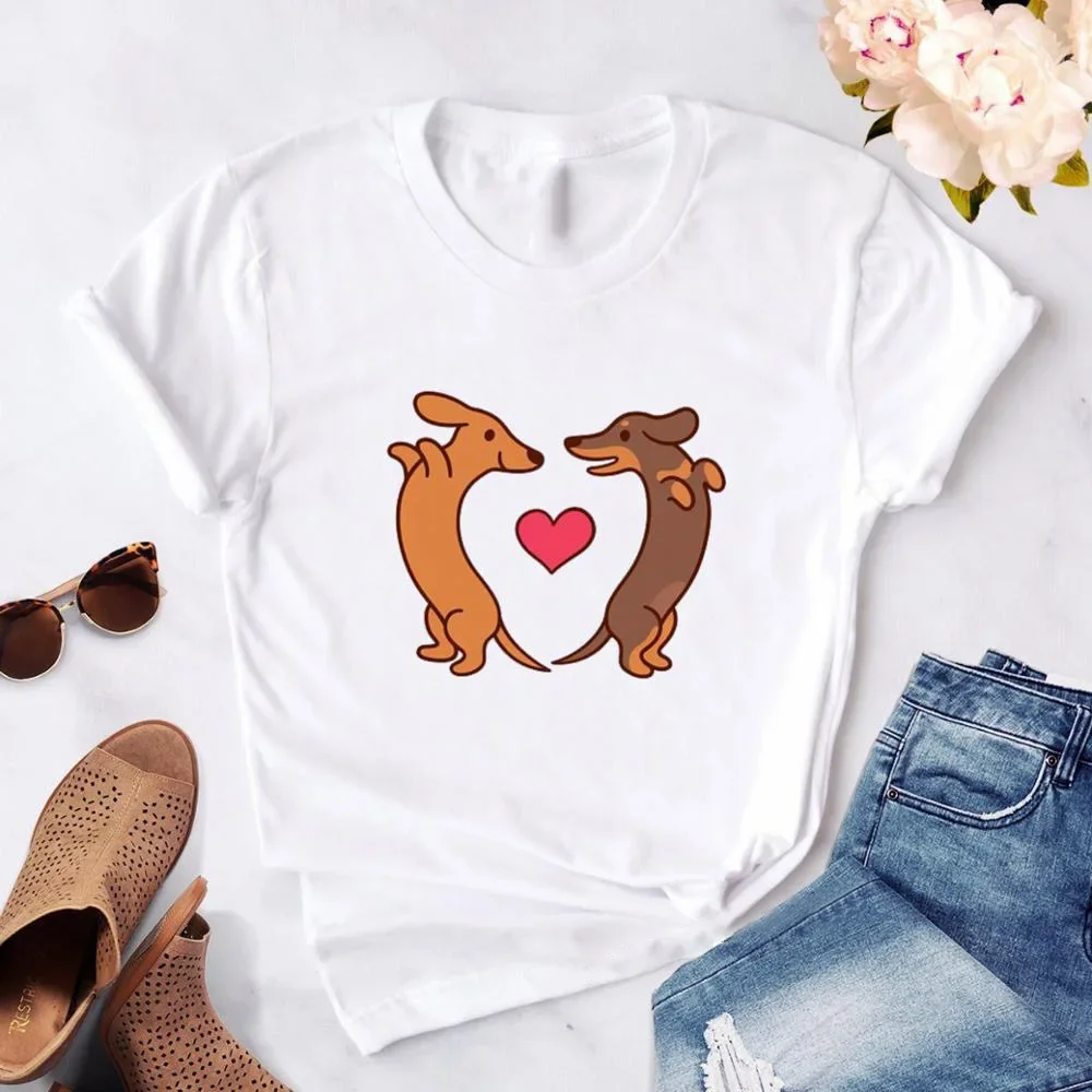 

Women's T-shirt dachshund Kawaii Women T-shirt Cartoon Dog Harajuku Graphic T-shirt Short Sleeve white tops wholesale