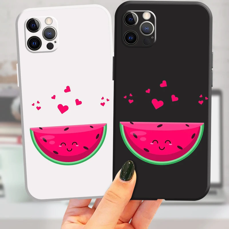 iPhone 12 Mini Case 6s 2020 Plus 13 7 X XR ProMax Xs Mini 6 Max SE 8 12 11 Cute Love Watermelon Phone Back Taser Coque Ultra