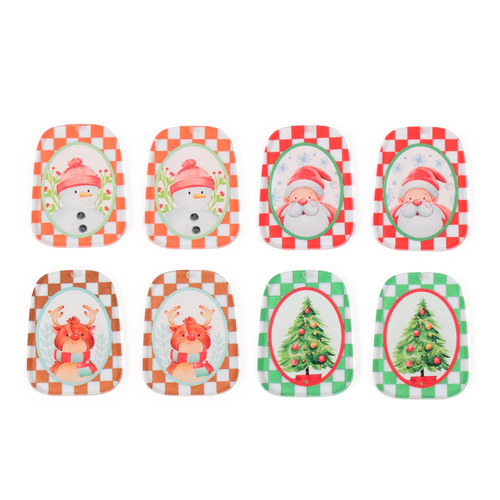 4pcs Santa Claus The Bell Charms Snowman Acrylic Christmas theme Charms Pendants Bulk For Diy Bracelet Earrings Jewelry Making