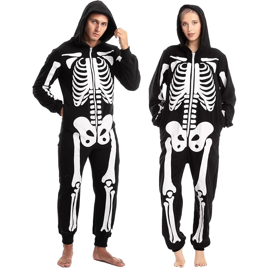 

Halloween New Adult Skeleton Glow in the Dark Costume, Black Bones Scary Cosplay European American Style
