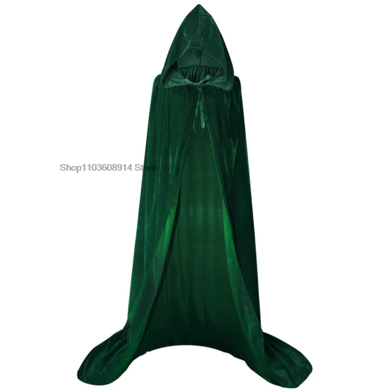 Adult Kids Halloween Pleuche Velvet Cloak Cape Hooded Medieval Costume Witch Wicca Vampire Halloween Cosplay Costume Cape