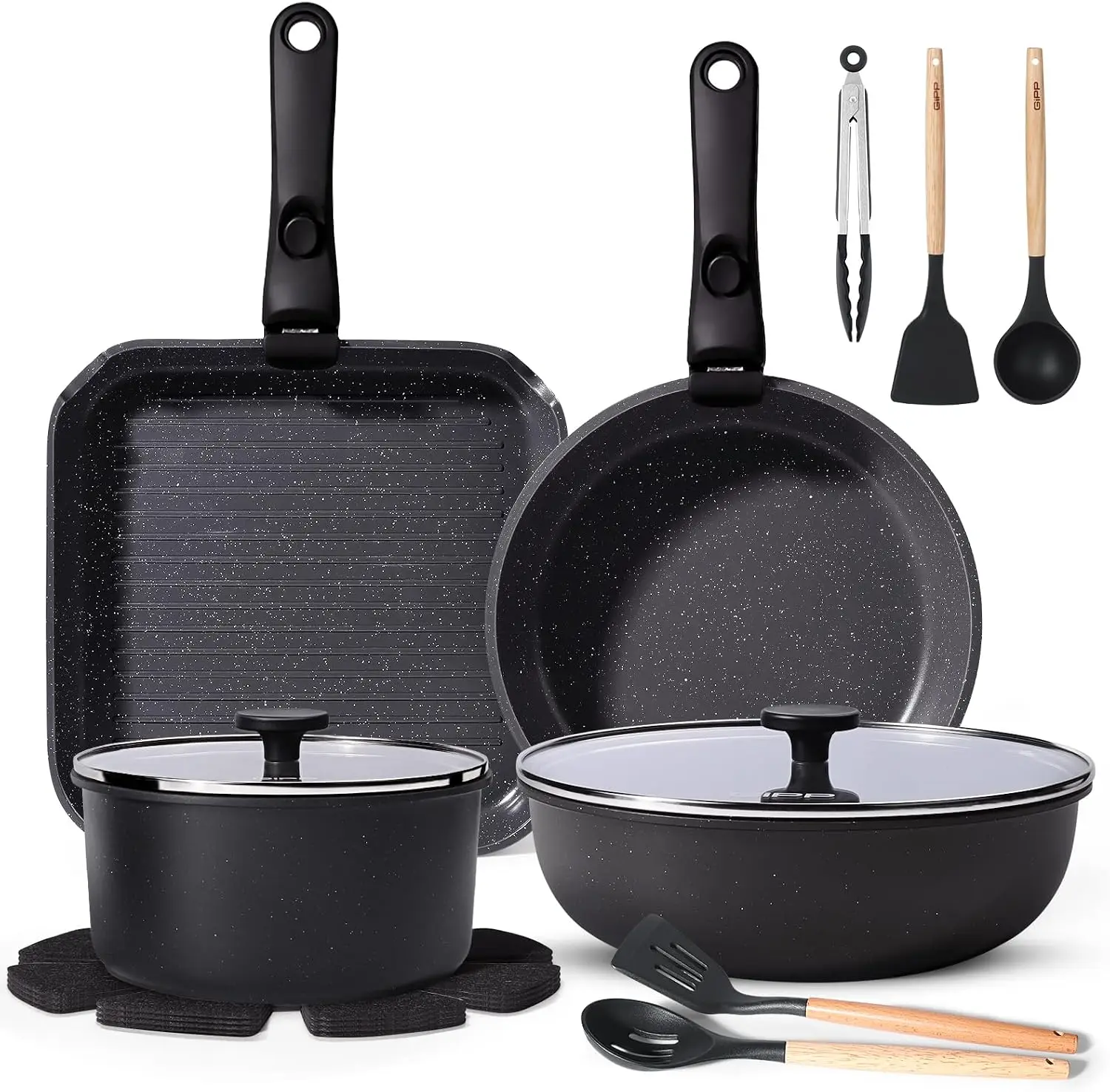 18-Piece Nonstick Cookware Set, Pots and Pans Set with Detachable Handles