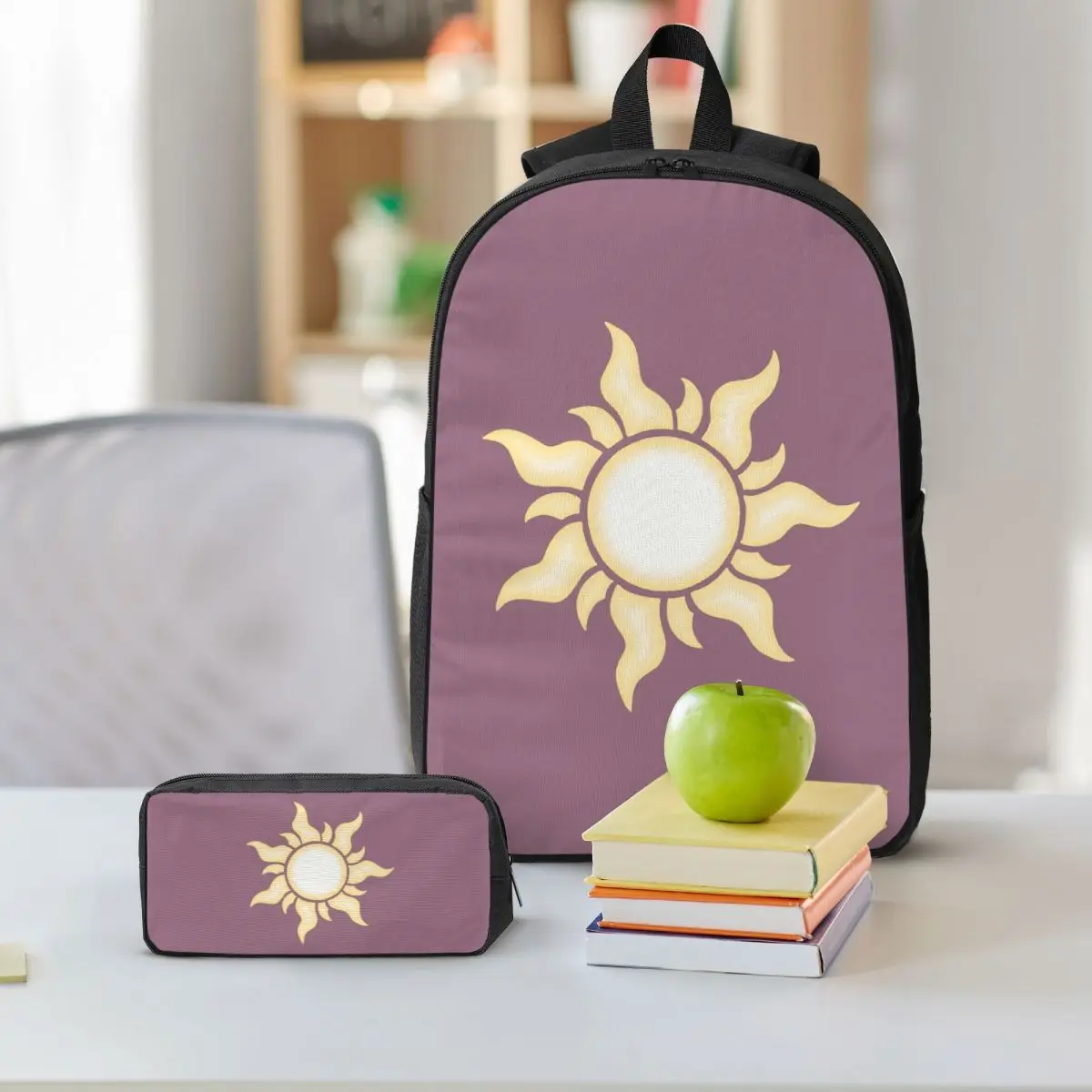 Rapunzel Sun กระเป๋าเป้สะพายหลังนักเรียนชายหญิง BookBag กระเป๋านักเรียนแล็ปท็อปไหล่กระเป๋า 3 PS ถุงอาหารกลางวันฉนวนดินสอกรณี