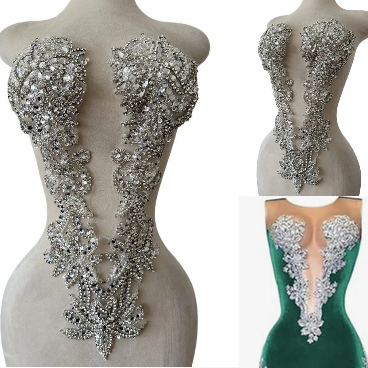 14 Color Handmade Beaded Crystal Diamond Decal Sexy Deep V  Neck Lace Apparel Accessories Luxury Decoration Evening Dress Fabric