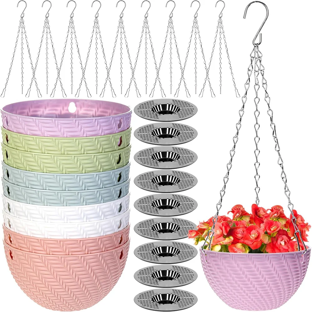 10 Pack Mini Hanging Planters Garden Self-Watering Flower Plant Pot Container Succulent Planter Pots with Hanging Chain