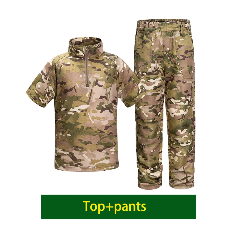 Children'S Adult Camouflage Tactical T-Shirt Suit Outdoor Hiking Mountaineering Camping Adventure Combat Training Clothing Top