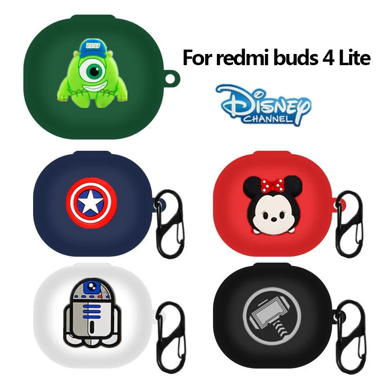 Funda de silicona para auriculares inalámbricos, carcasa protectora con gancho, dibujos animados de Disney, 4 Lite Redmi Buds, novedad