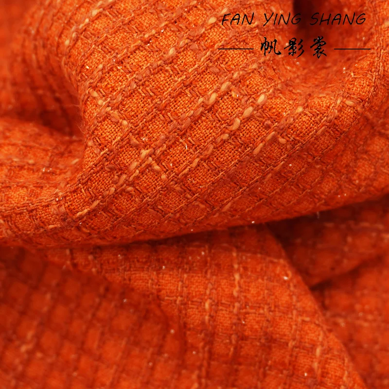 2025 Orange Plaid Bright Line Viscose Tweed Fabric For Dress Coat Telas Costura Tissus Couture ткань Sewing Stoffe Tecido
