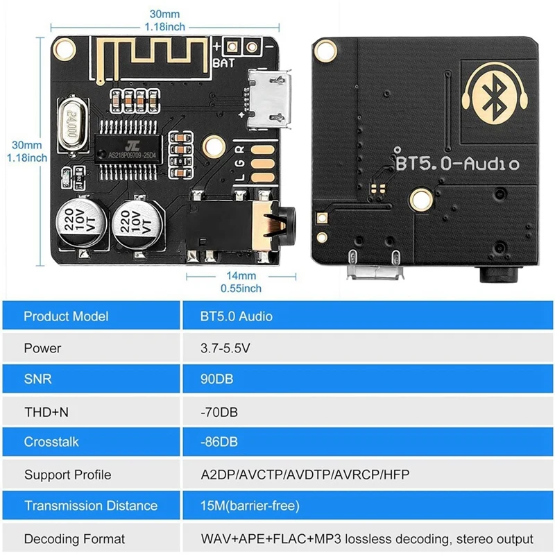 5 Stuks Bluetooth Audio Ontvanger Board Bt 5.0 Stereo Audio Versterker 3.7-5V Diy Auto Luidspreker Versterker