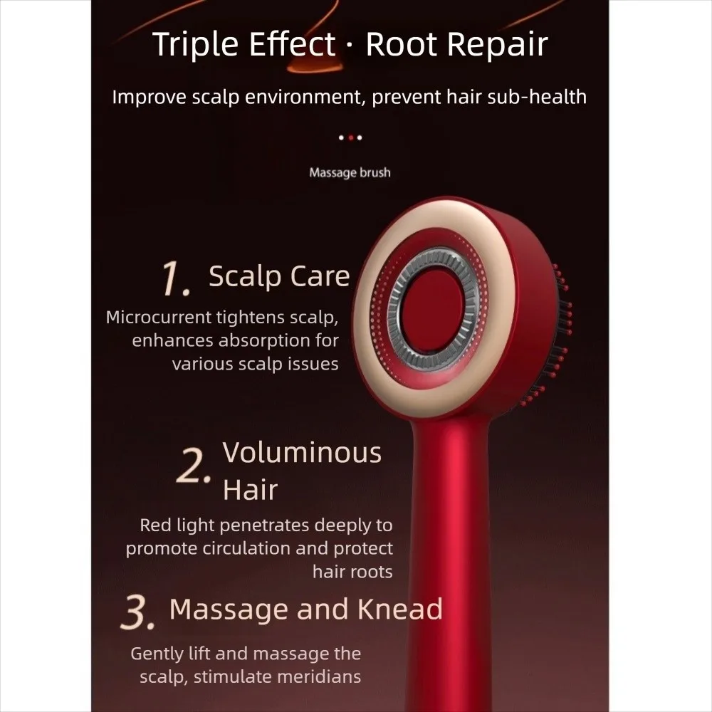 مشط تدليك الاهتزاز الكهربائي للشعر، أداة توزيع زيت الضوء الأحمر، فرشاة تدليك فروة الرأس، فرشاة تدليك فروة الرأس، استرخاء نمو الشعر، مشط شعر أحمر فاتح #5