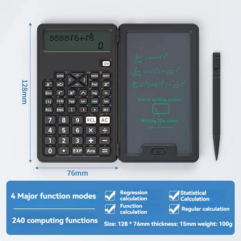 Calculadora portátil com Writing Board, Função Display LCD, 12 dígitos, escritório, escola, casa