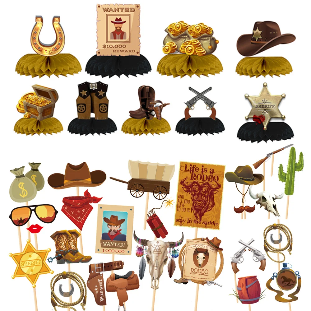 

Cowboy Western Party Decorations Cowboy Honeycomb Centerpieces Photo Props Wild West Theme Party Supplies Birthday Baby Shower