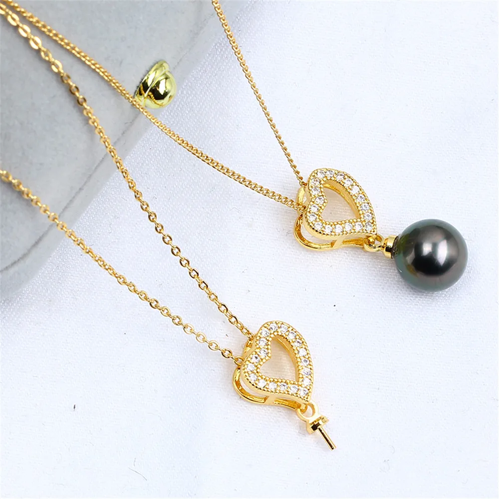 

Domestically Produced 14k Gold Wrapped Gold Color Diagonal Love Pearl Zircon Necklace Pendant Empty Holder DIY Accessories