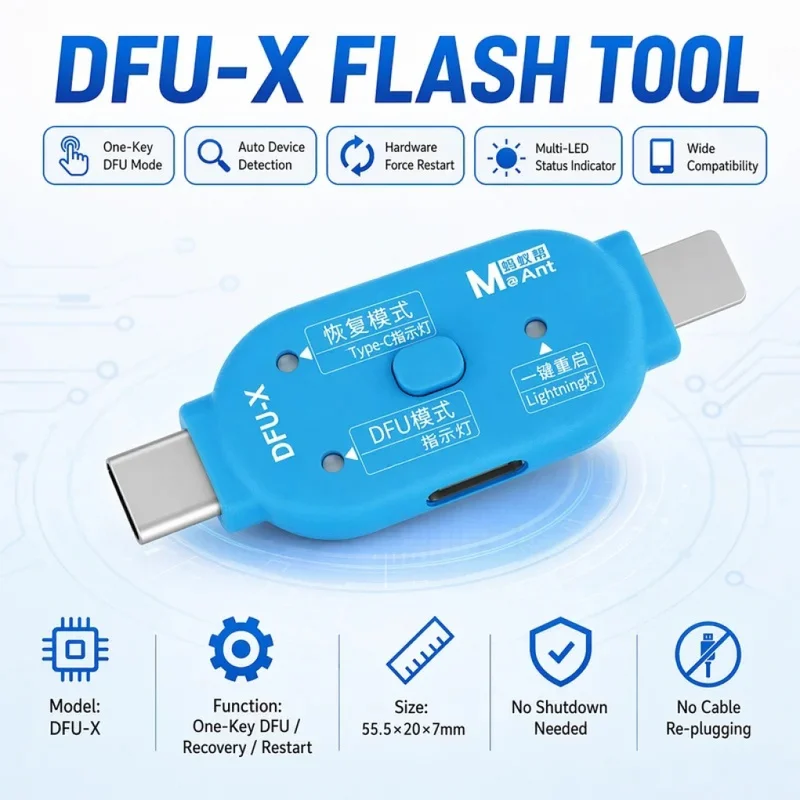 DFU-X Mobile Repair Tool One-Click Enter DFU Recovery Odin Download Mode Compatible with IOS & Android Devices for Phone Repair