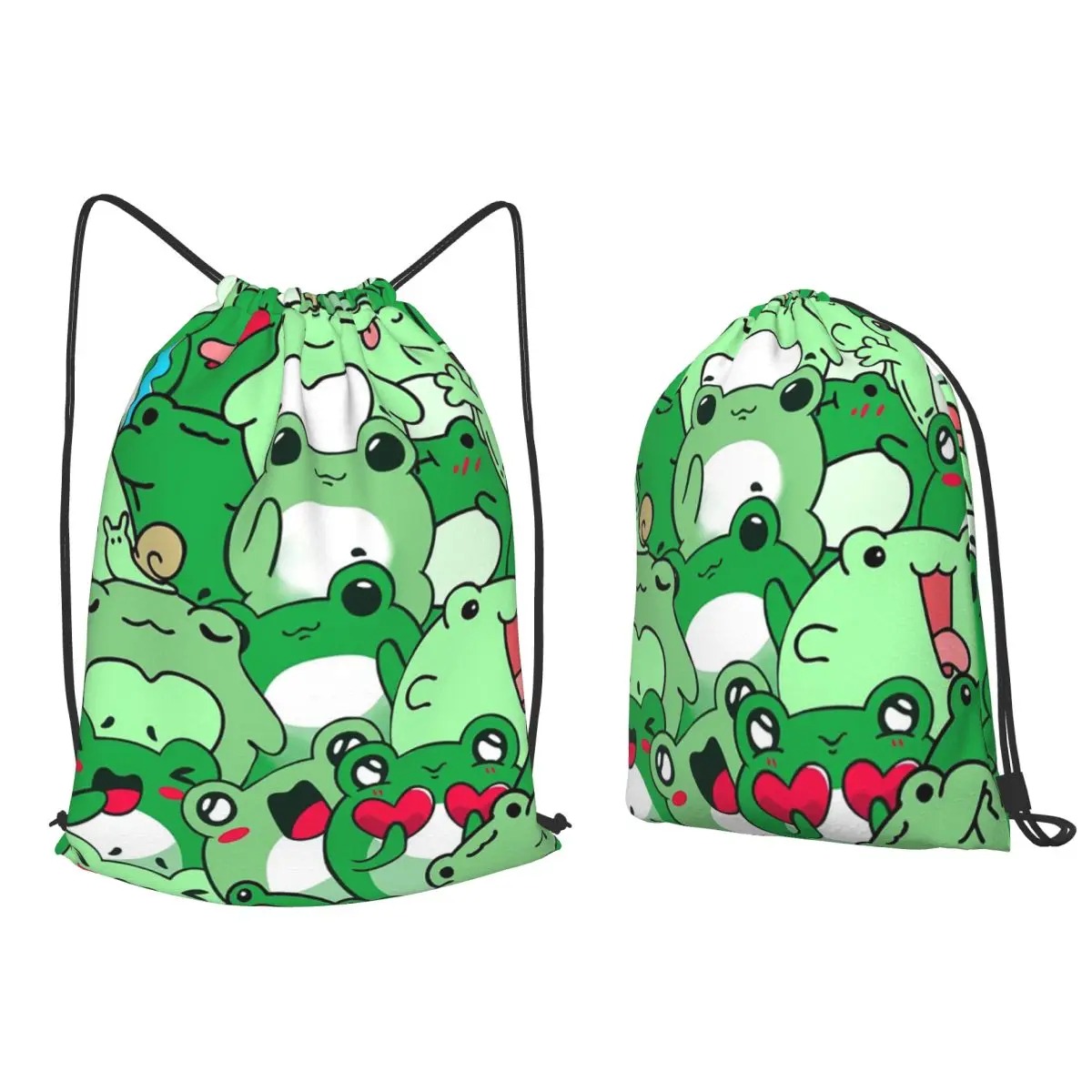 Crowded Cute Frog Pattern Backpacks Multi-function Drawstring Bags Storage Bag Book Bags for Travel School