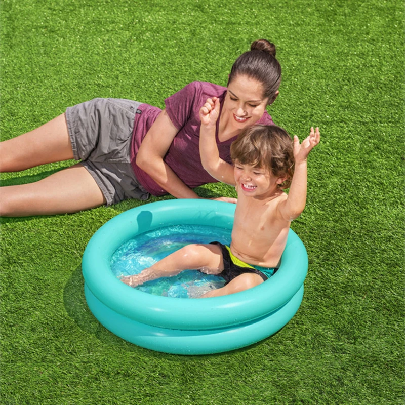 24 "x 6" dubbele ring kinderzwembad opblaasbaar draagbaar achtertuin zwemmen speelzwembad badkuip baby puur groen paars 1 persoon