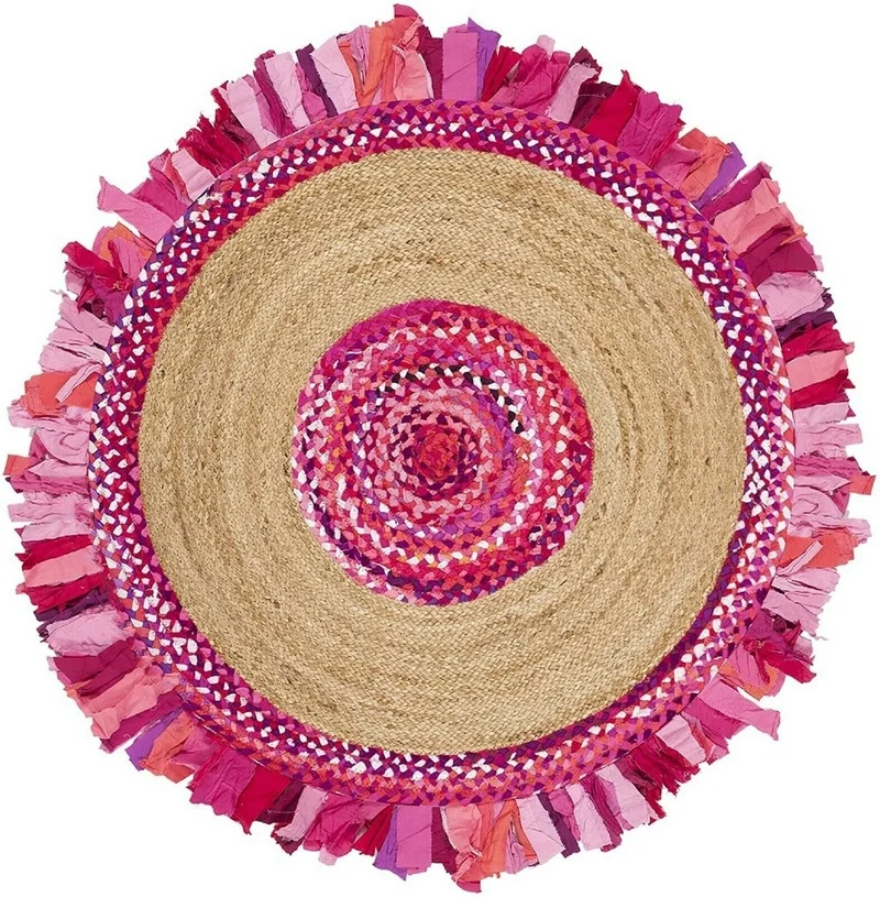 100% Rug Round Natural Jute Cotton Braided Style Rug Reversible Modern Look Rug