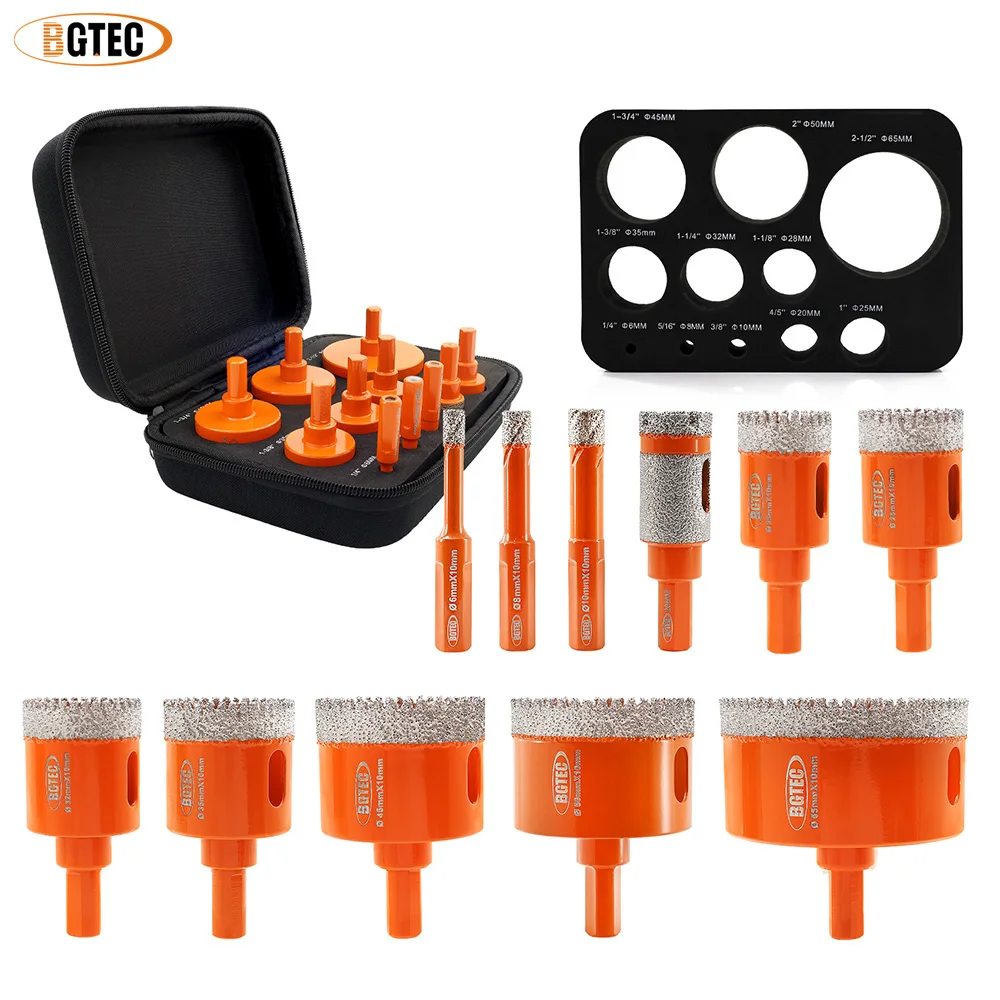 

BGTEC EVA Kit 11pcs Triangle Shank 6/8/10/25/28/32/35/45/50/65mm Diamond Drill Bits+20mm Drill Grinding Rod Granite Marble Tile