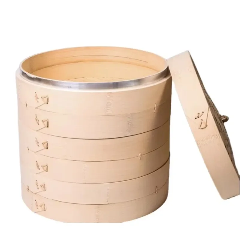 Wysokiej jakości trwała mini bułka do klusek dim sum ręcznie robiony kosz bambusowy zestaw do gotowania na parze z pierścieniem ze stali nierdzewnej