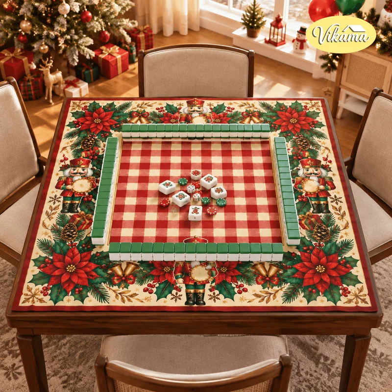 VIKAMA Buffalo Check Mahjong Table Mat, American-Style Sectioned Non-Slip and Noise-Reducing Game Tablecloth, Home Decor