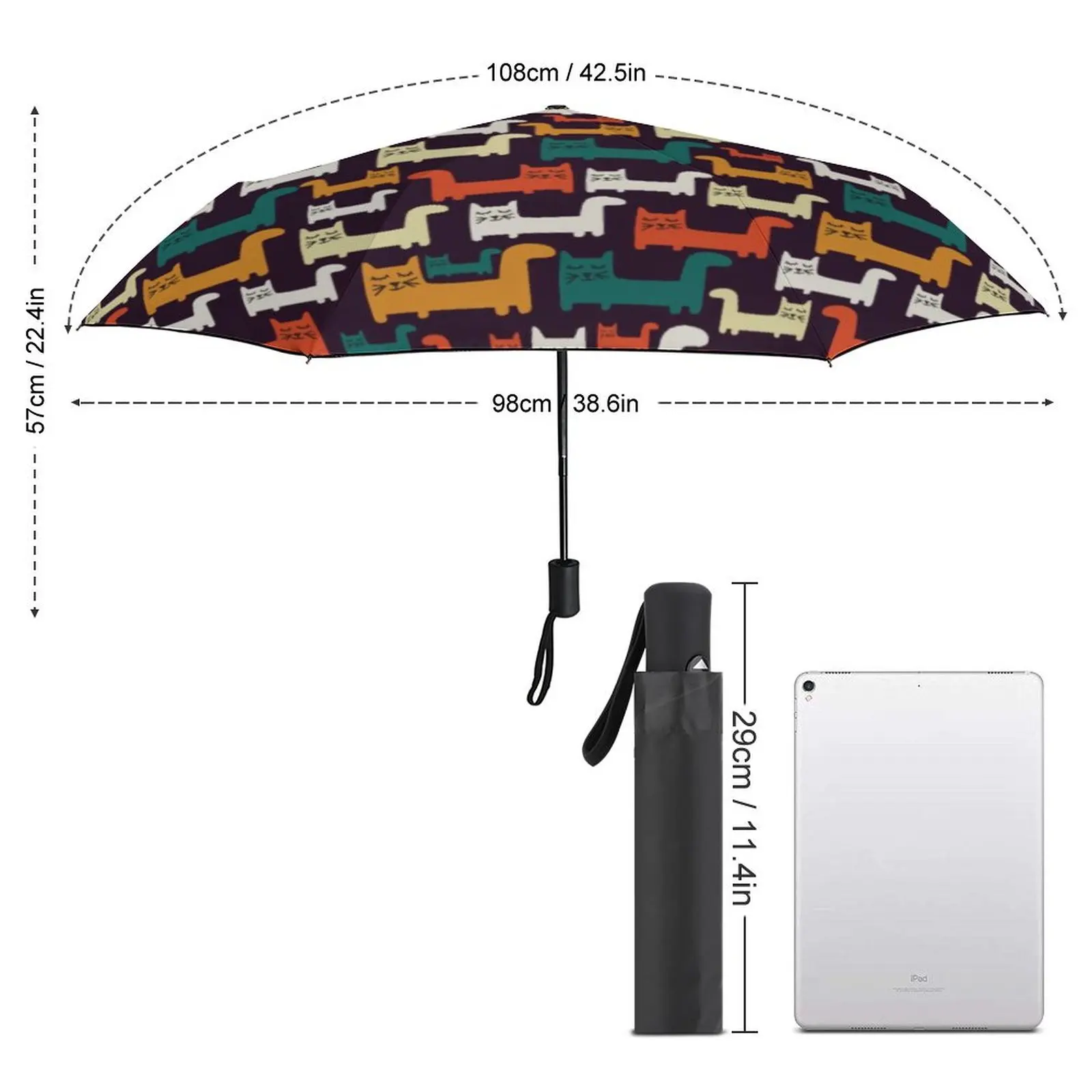 Colorful Cats Umbrella Cute Animal Print Charm UV Protection Umbrella Automatic Art Portable Tours Umbrella