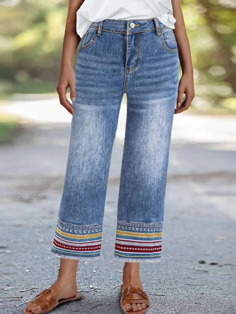 

Женские джинсы с высокой талией, широкими штанинами, прямые, с рваными элементами, повседневные, модные брюки, новинка весна-осень 2026, джинсовые брюки