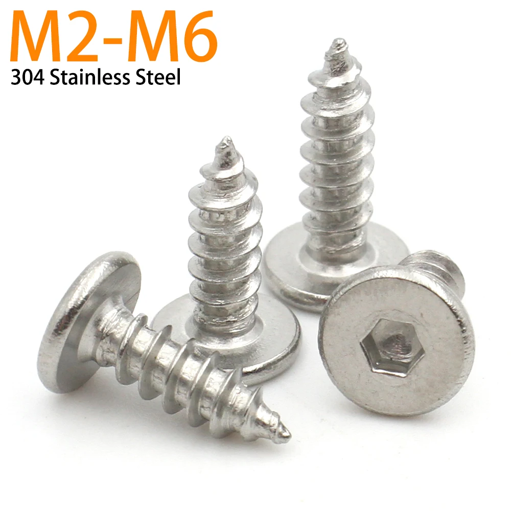 

10/20/50/100pcs M2 M2.6 M3 M4 M5 M6 CM 304 Stainless Steel Hex Hexagon Socket Super Low Ultra Thin Flat Head Self Tapping Screw